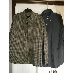 Lot of 2 Eddie Bauer Long‎ Sleeve Shirts Blue/Green Plaid and Solid Navy Blue XL